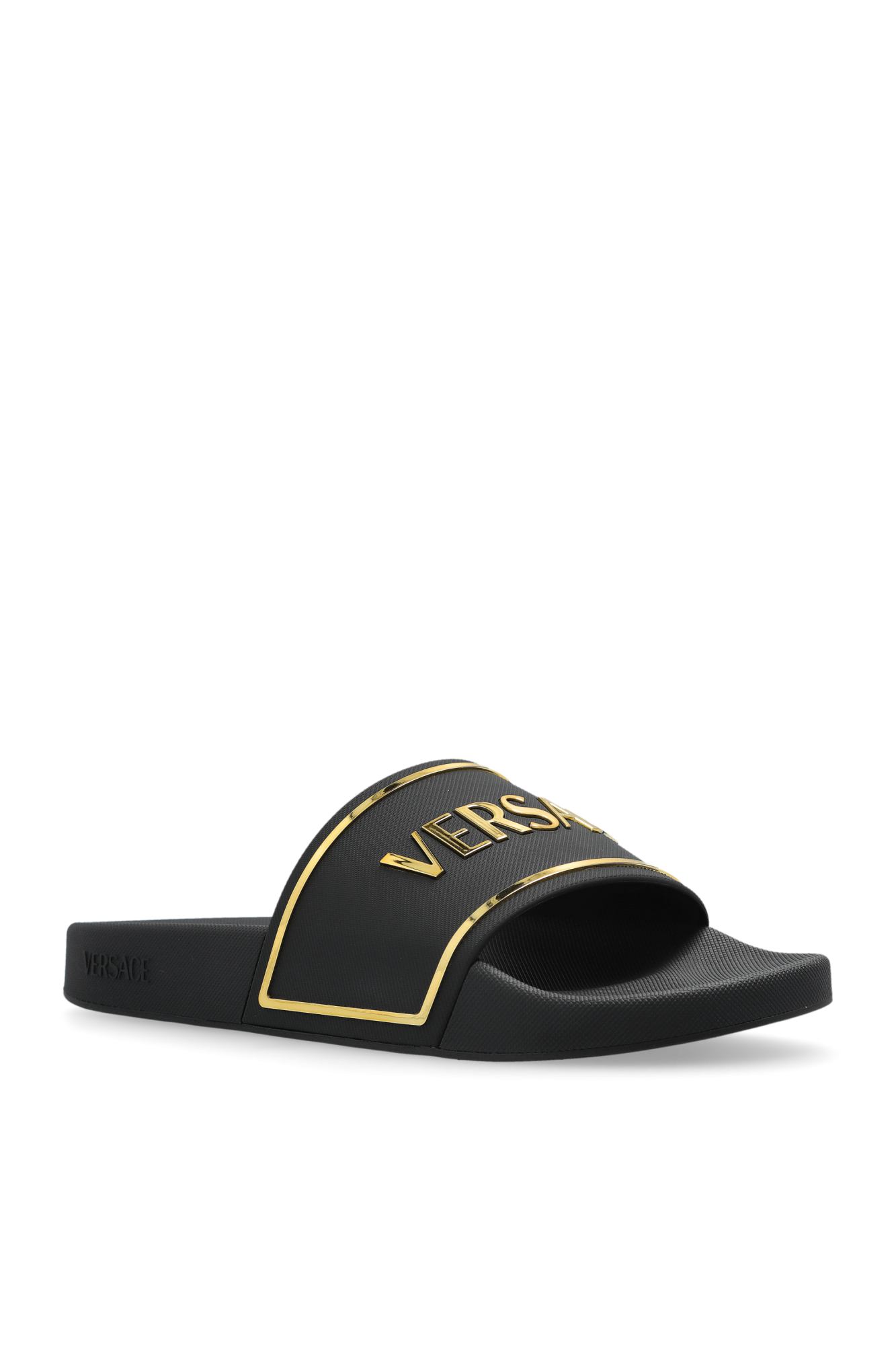 ヴェルサーチェ Rubber Slides ゴールドロゴ ブラック 男女兼用 Versace Rubber flip-flops | Women's Shoes | Vitkac